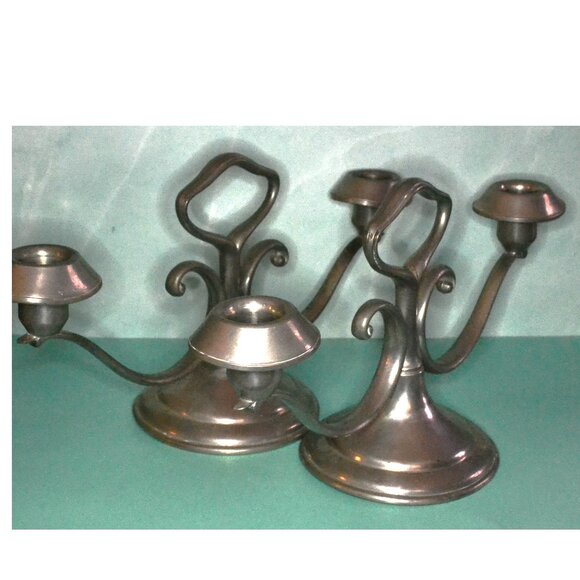 Continental Pewter Pair Of Candleholders Nicely Designed Home Decor - Picture 1 of 10